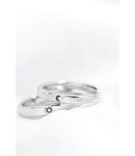 Adjustable Silver Couple Moon and Sun Promise Ring set