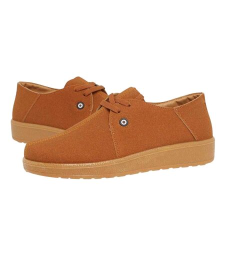 Mens Panda Lace Up Flat Casual Shoes Tan Lambretta