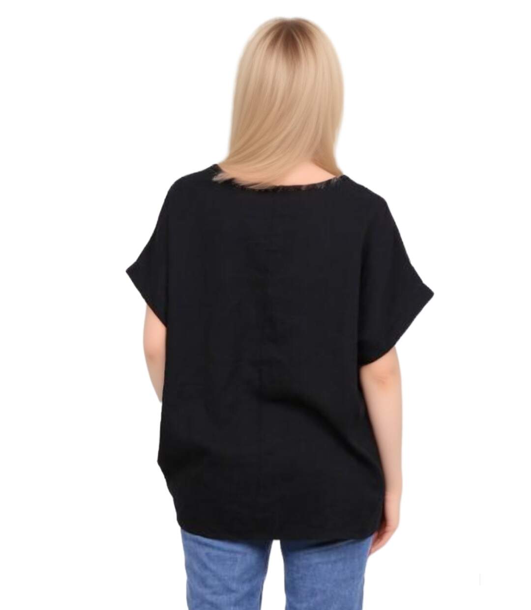 Tee shirt femme manches courtes - Col rond - Couleur noir-3