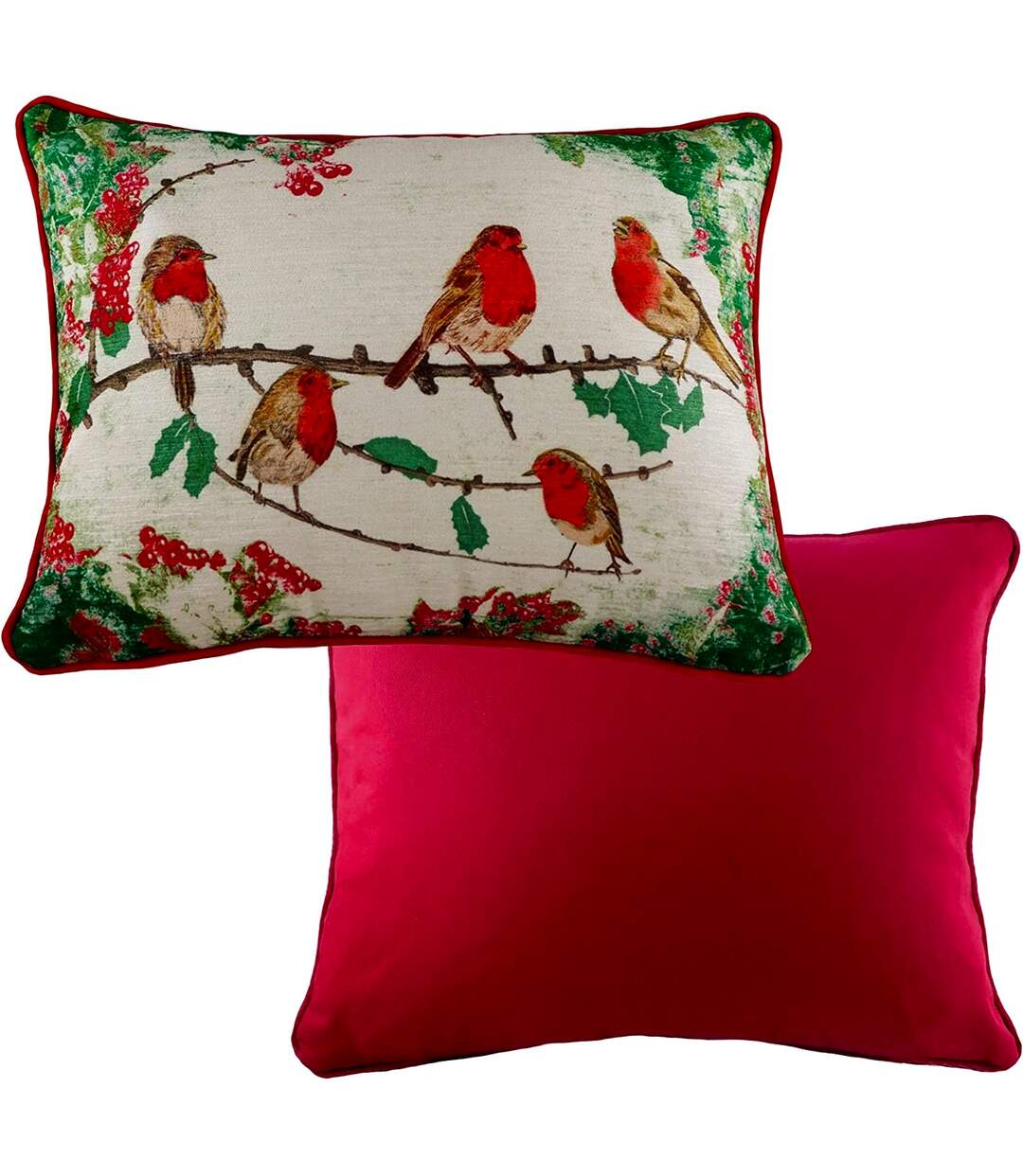 Chenille robin christmas cushion cover one size red/green/white Evans Lichfield