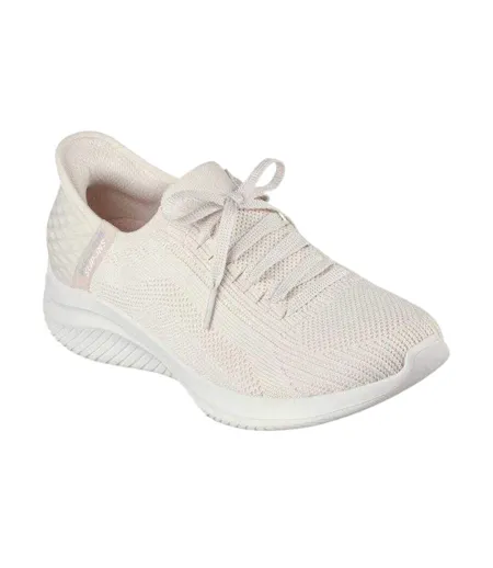 Womens/ladies Ultra Flex 3.0 Brilliant Path Slip-in Hands Free Sport Trainers Beige Cream Skechers