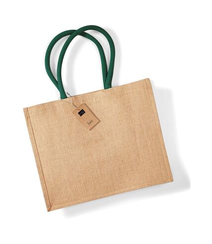 Westford Mill Classic Jute Shopper Bag (21 Liters) (Natural/Forest Green) (One Size)