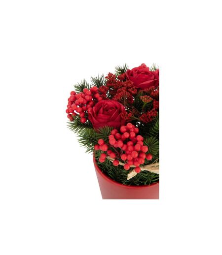 Composition Florale Pot Roses & Baies 25cm Rouge