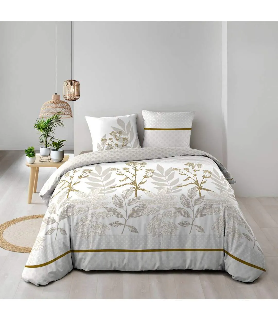 Parure de Lit Réversible 3 Pièces Raoni 240x220cm Naturel-5