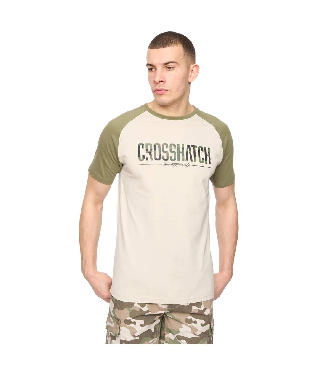 T-shirt Camtort Homme Olive Beige Gris Crosshatch-2