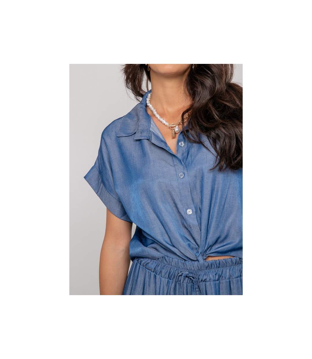 Chemise manches courtes nouée OMERLIE - Dona X Lisa-3