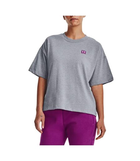 Womens/ladies Logo Heavyweight Oversized T-shirt Grey Under Armour