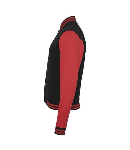 Build Your Brand Mens Sweat College Jacket (Black/Red)