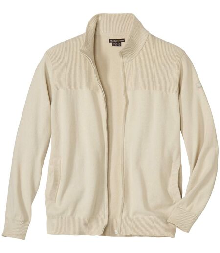 Men's Beige Mottled Knitted Jacket