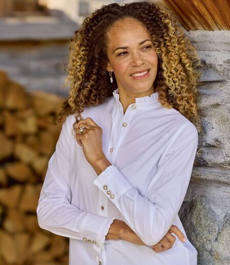 Women's White Blouse with Frilled Details