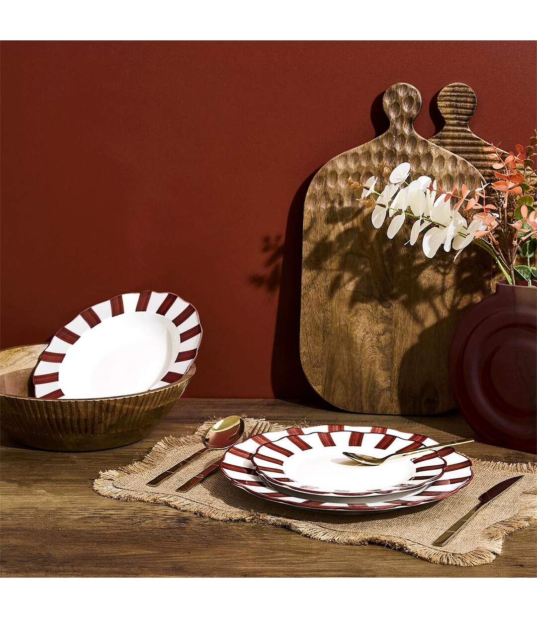 Lot de 6 Assiettes Creuses Cleo 20cm Bordeaux & Blanc-5