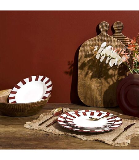 Lot de 6 Assiettes Creuses Cleo 20cm Bordeaux & Blanc