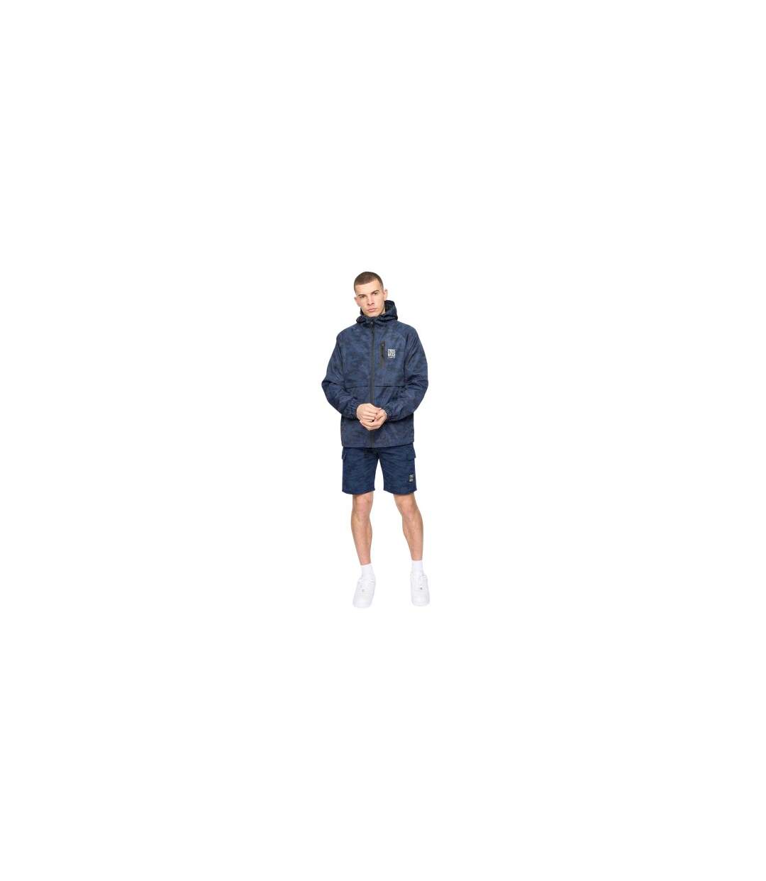 Mens Janscore All-over Print Lightweight Hooded Jacket Blue Crosshatch-1