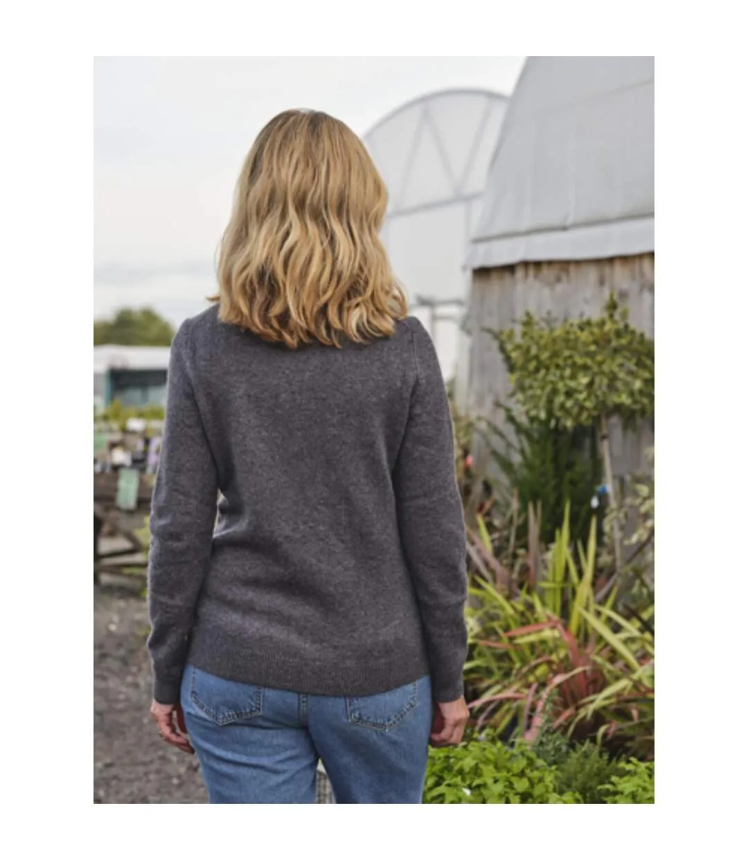 Womens/ladies Lambswool Polo Neck Jumper Charcoal WoolOvers-2