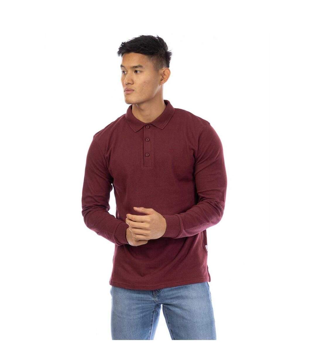 Mens Embroidered Long-sleeved Polo Shirt Burgundy Peter Werth-2