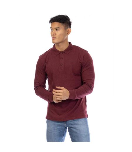 Mens Embroidered Long-sleeved Polo Shirt Burgundy Peter Werth