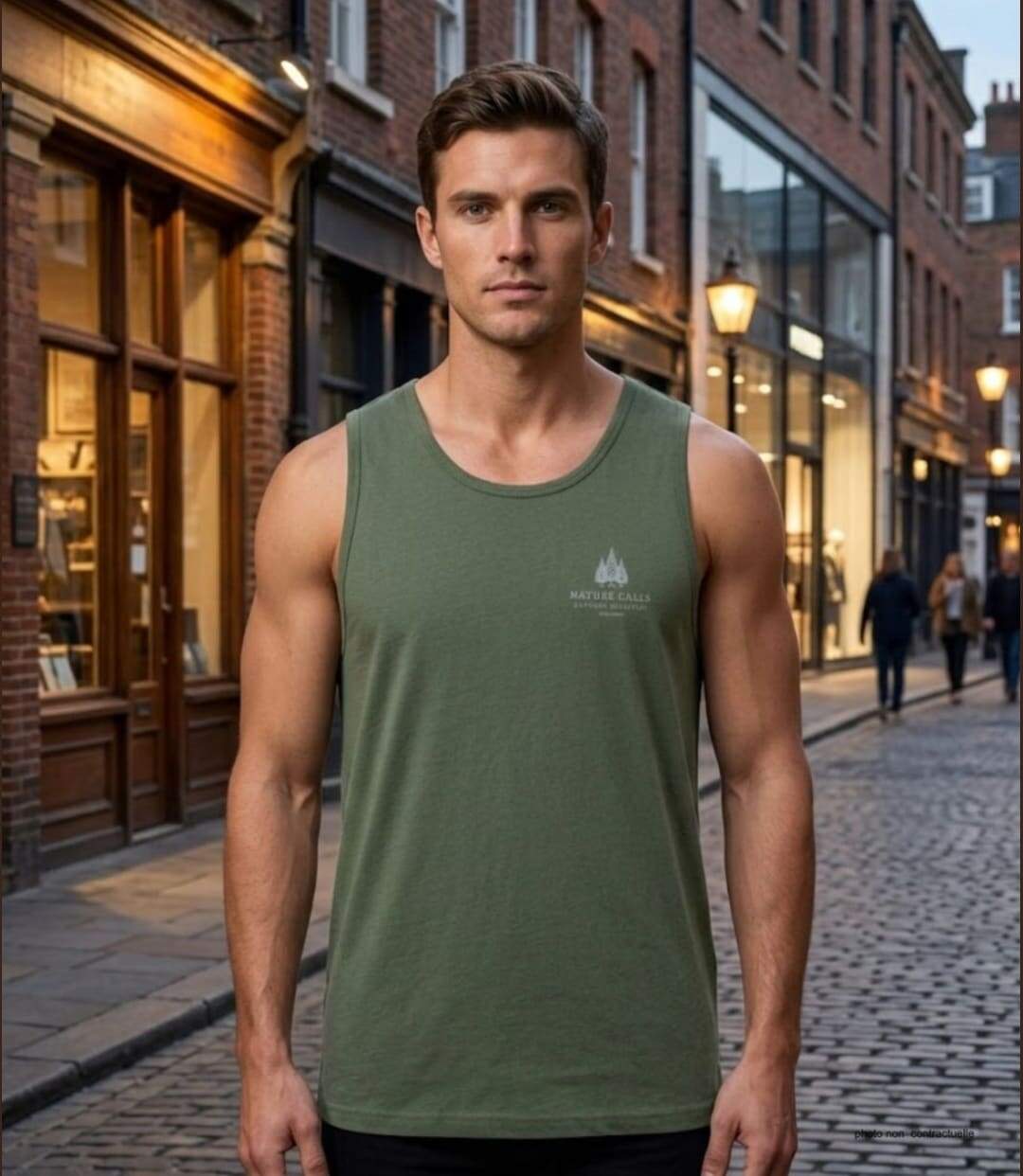 Débardeur homme Challenger SINCERE vert kaki — Confort pur coton jersey peigné-5