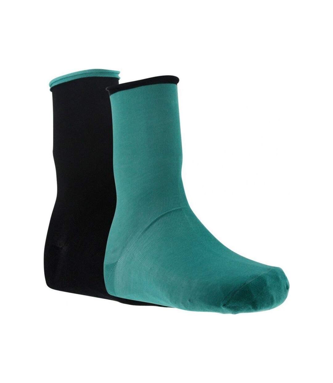 TWINDAY Lot de 2 paires de Chaussettes Femme Coton ROULOTTES Vert Noir