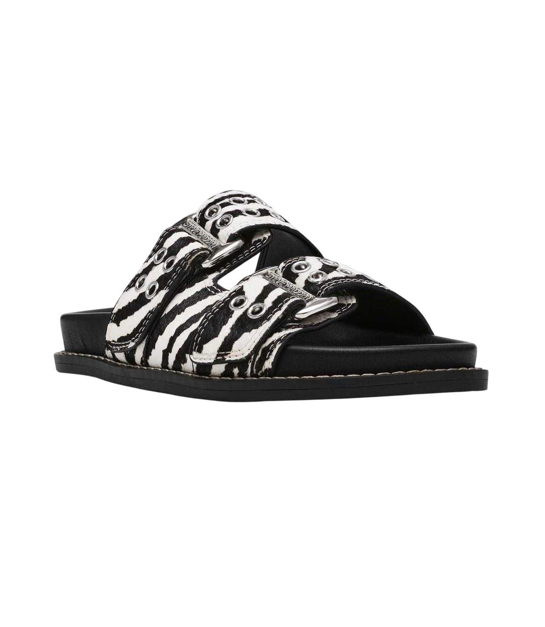 Womens/ladies Agent Zebra Print Sliders White Black Steve Madden-1