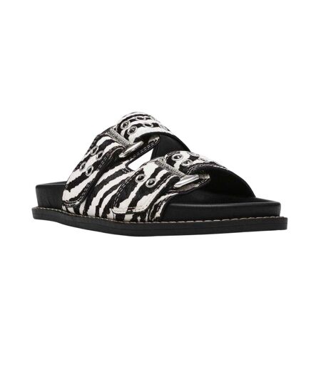 Womens/ladies Agent Zebra Print Sliders White Black Steve Madden
