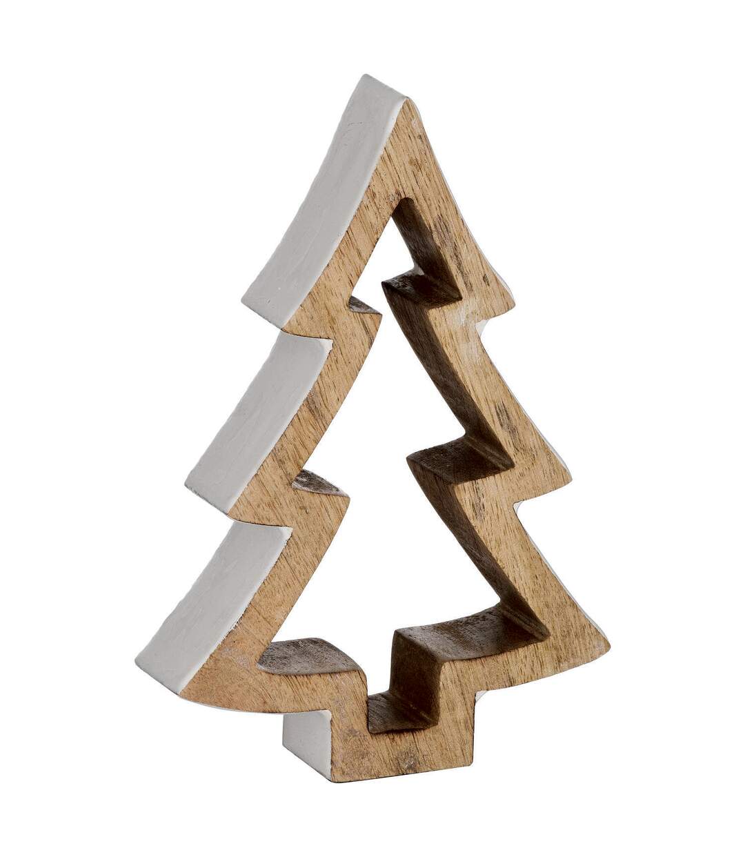 Snowy wooden christmas tree ornament 14cm x 4cm x 10cm natural/white The Noel Collection-2