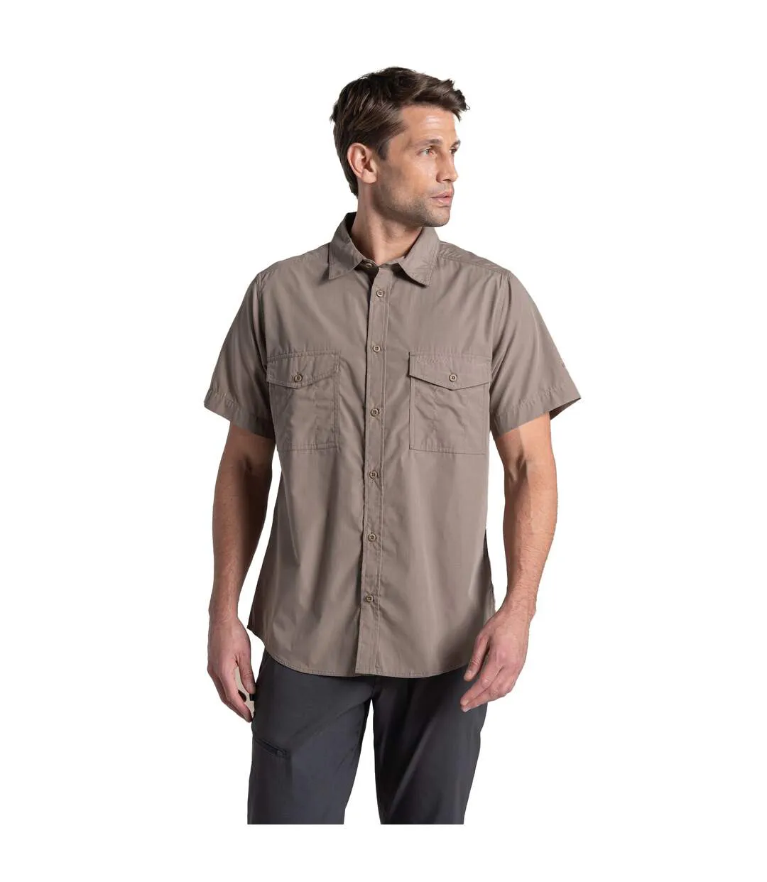 Chemise Unie Manches Courtes Kiwi Homme Marron Clair Gris Craghoppers-4