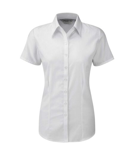 Russell Collection Womens/Ladies Herringbone Short-Sleeved Shirt (White) - UTRW9743