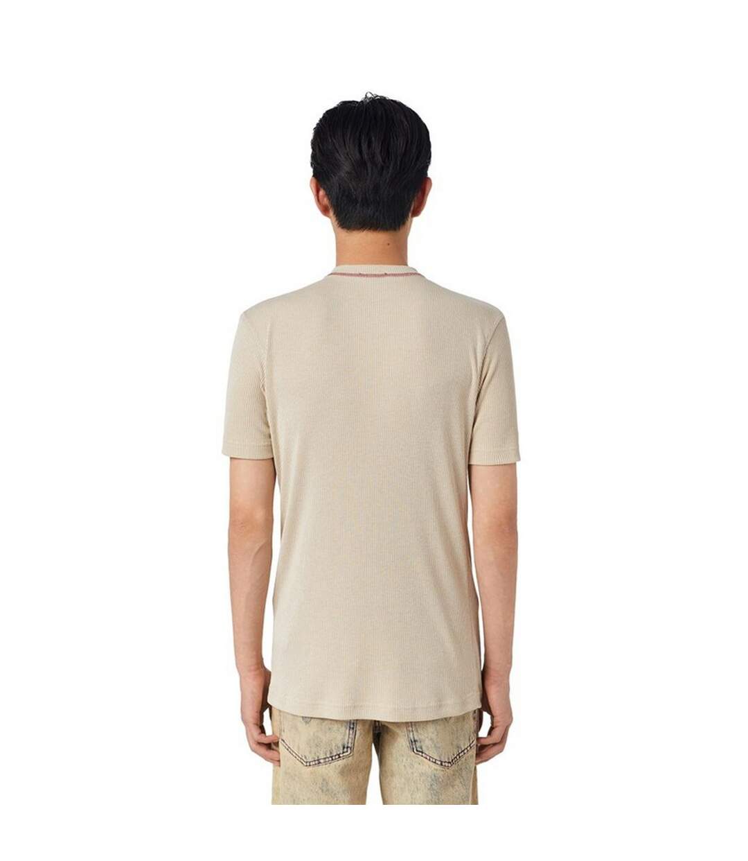 Unisex Adult Dsl78 Logo Ribbed T-shirt Beige Diesel-3