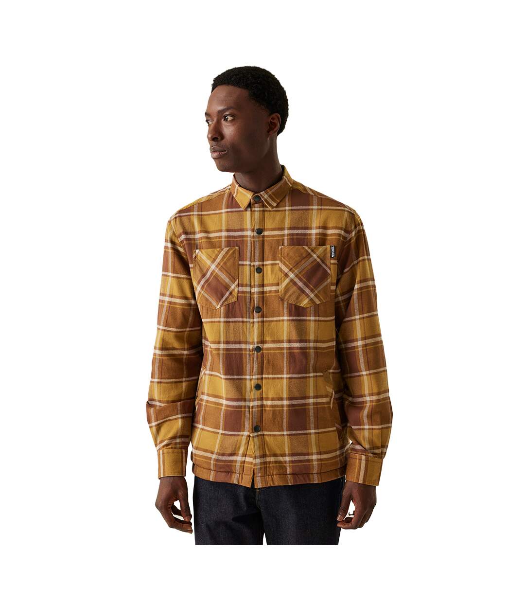 Mens thamos checked long-sleeved shirt cumin/bourbon Regatta