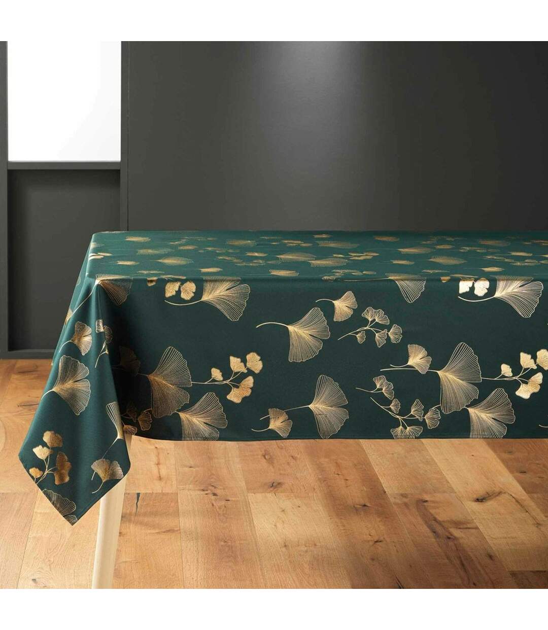 Nappe Imprimé Métallisé Bloomy 150x240cm Vert & Or-1