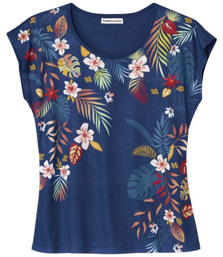 T-shirt imprimé floral femme - marine