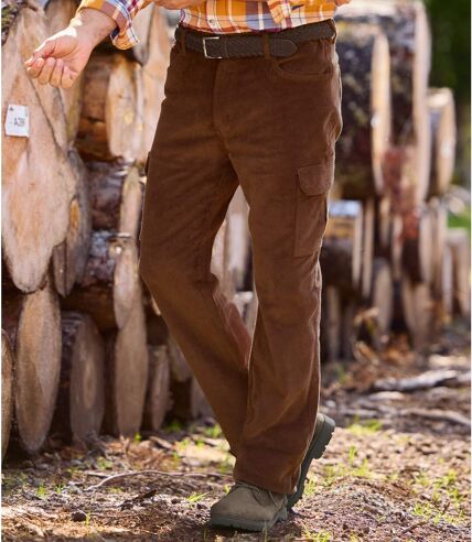 Men's Brown Corduroy Cargo Trousers