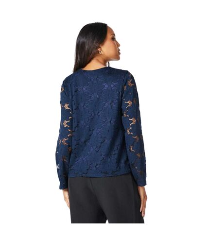 Womens/ladies lace long-sleeved top navy Principles