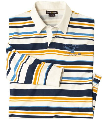 Men's Rugby Polo Shirt - Ecru Blue Ochre