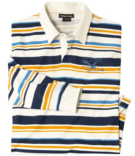 Men's Rugby Polo Shirt - Ecru Blue Ochre