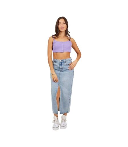Womens/ladies Rib Knit Crop Top Deep Lilac Brave Soul