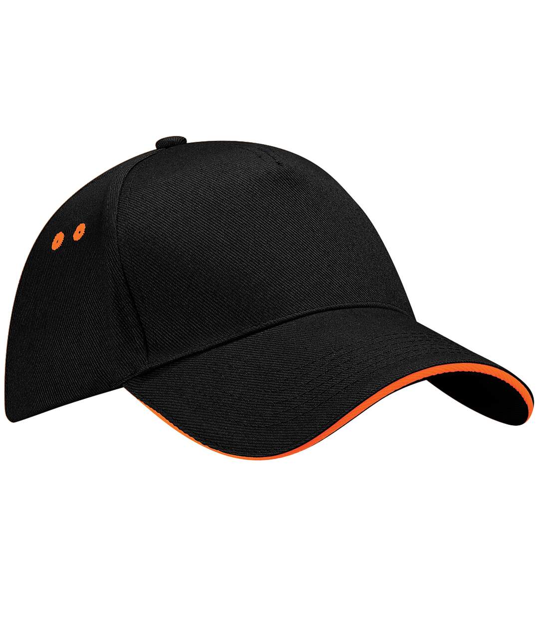 Beechfield Unisex Ultimate 5 Panel Contrast Baseball Cap With Sandwich Peak / Headwear (Black/Orange) - UTRW222-1
