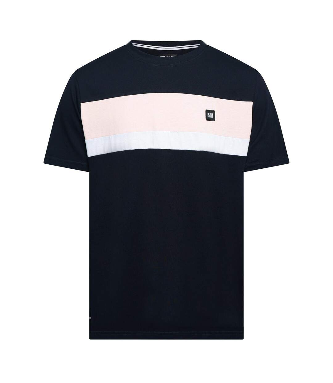Mens Crossword Chest Stripe Regular T-shirt Navy Pale Blush White Weekend Offender-1