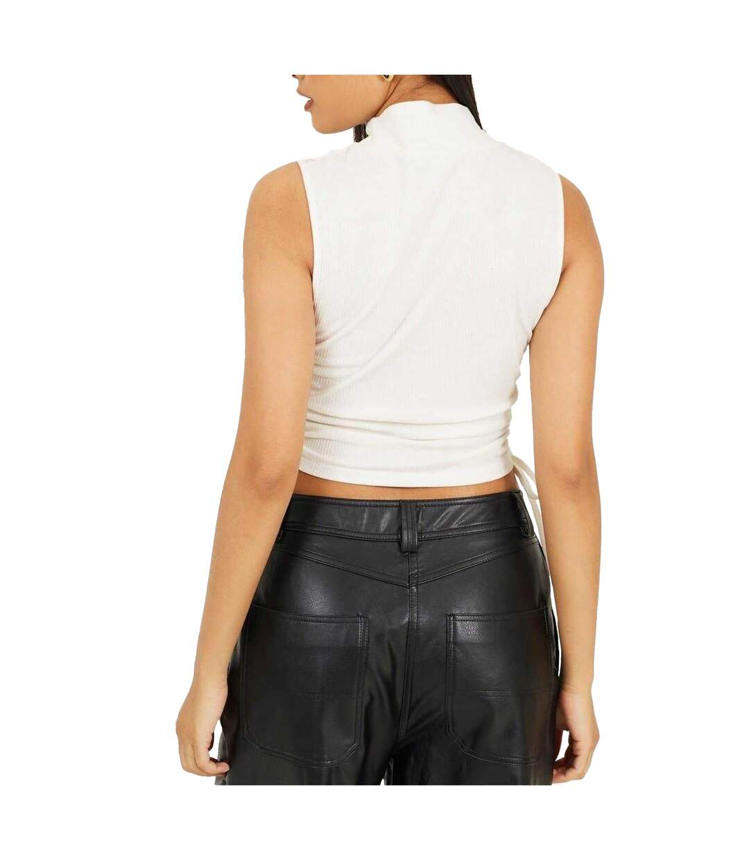 Womens/ladies Ribbed High Collar Top White Brave Soul-3