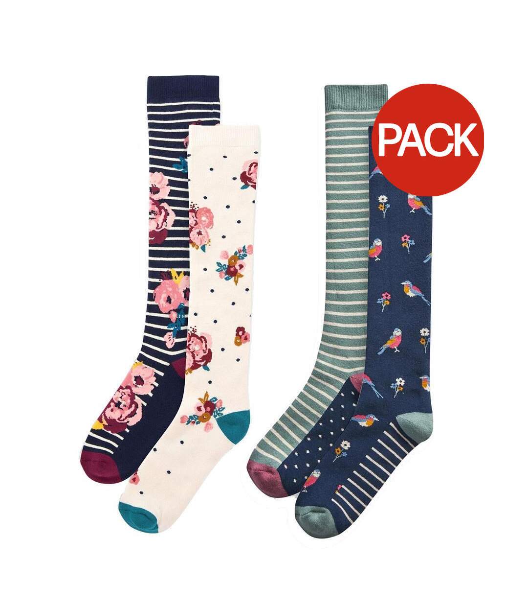 Pack Of 4  Womens/ladies Floral Stripes Socks  Multicoloured Ex Store-1