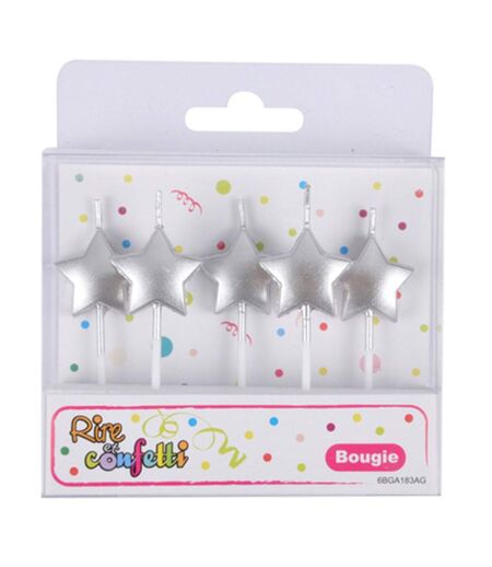 Lot de 5 Bougies 3D Étoile 7cm Argent