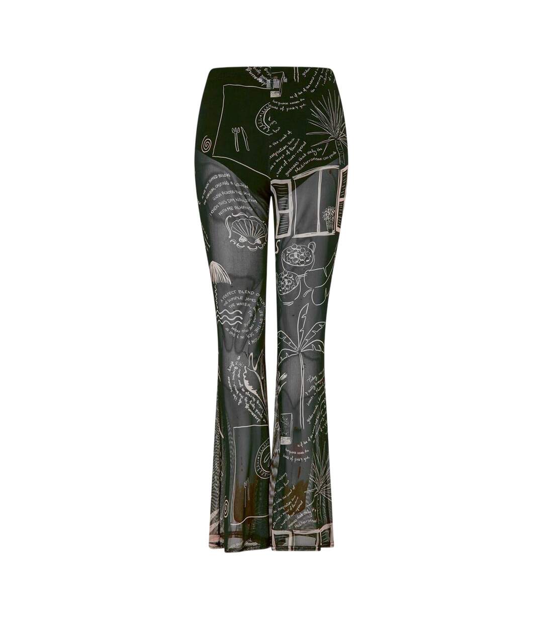 Pantalon Motif/style Palmier Femme Noir Blanc Never Fully Dressed-2