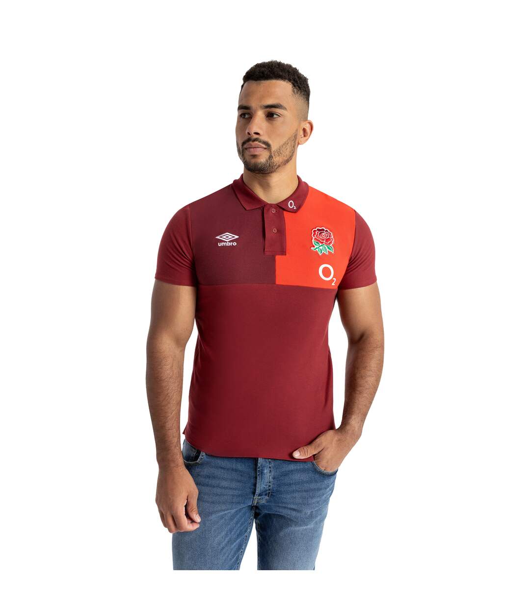 Mens 23/24 England Rugby Cvc Polo Shirt Tibetan Red Zinfandel Flame Scarlet Umbro-3