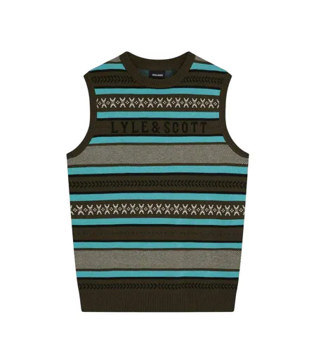 Pull Tricoté Sans Manches Homme Kaki Lyle & Scott