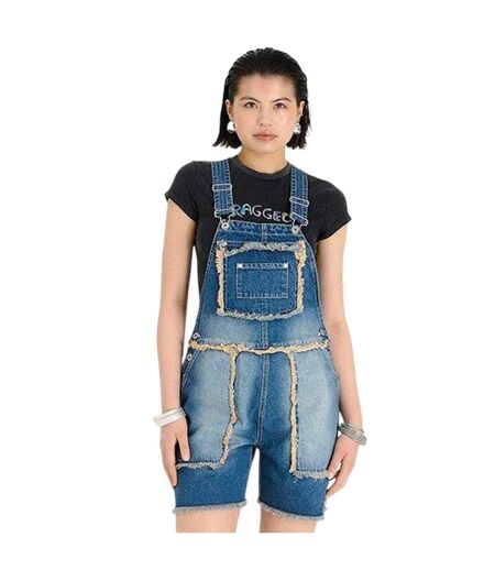 Womens/ladies Chroma Raw Edge Dungarees Dirty Washed The Ragged Priest
