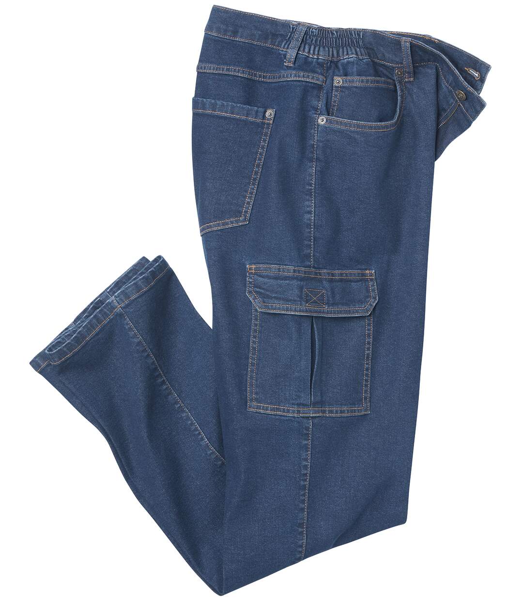 Le Jean Taille Semi-Elastiquée Cargo Stretch Bleu Clair-1