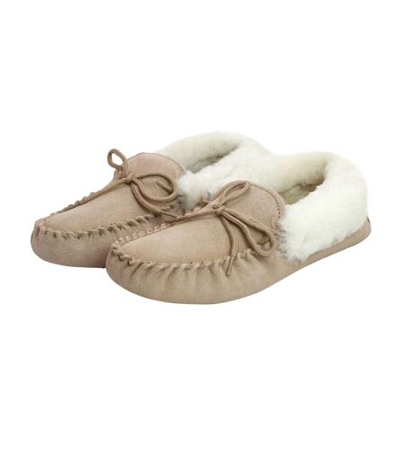 Womens/ladies hard sole sheepskin moccasins camel Eastern Counties Leather