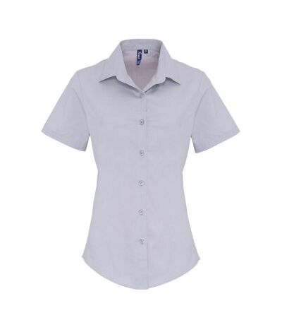 Premier Womens/Ladies Stretch Fit Poplin Short Sleeve Blouse (Silver)