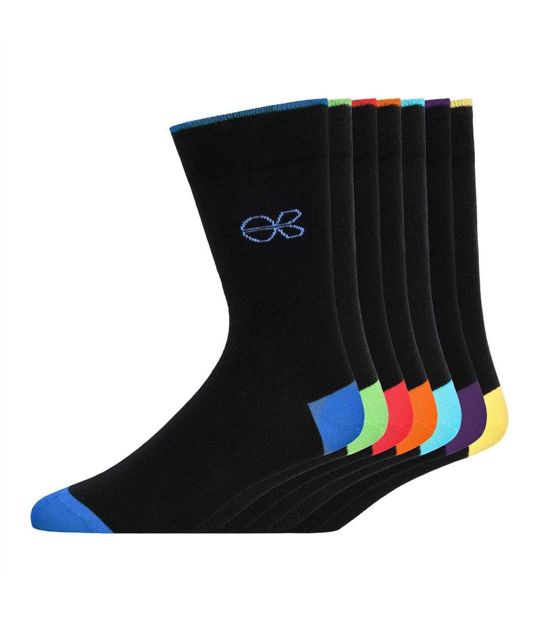Pack Of 7  Mens Farrango Logo Ankle Socks  Black Multicoloured Crosshatch-2