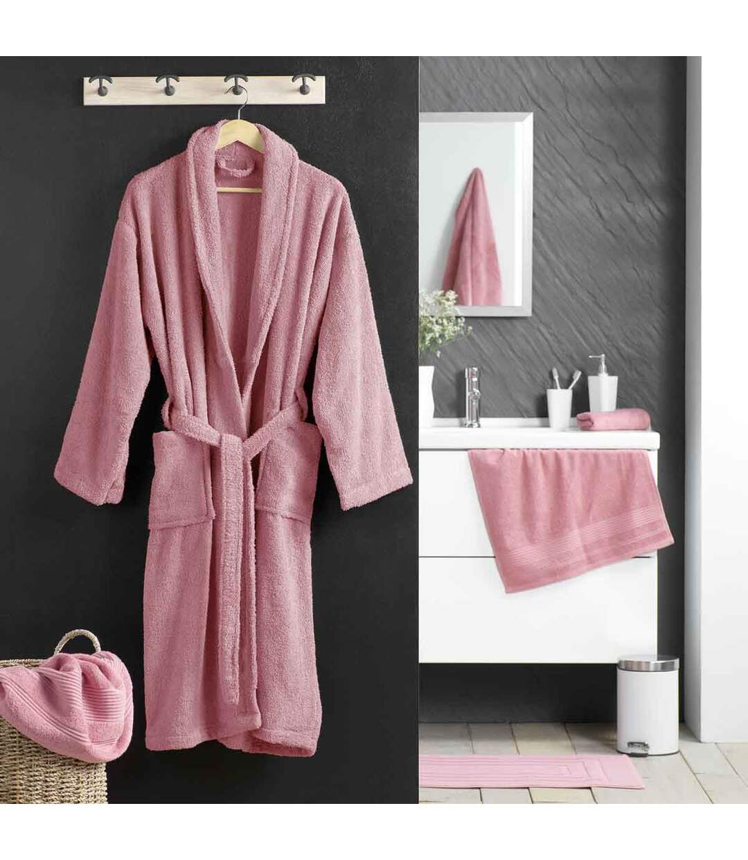 Peignoir Col Châle en Coton Tendresse Bois de Rose-4